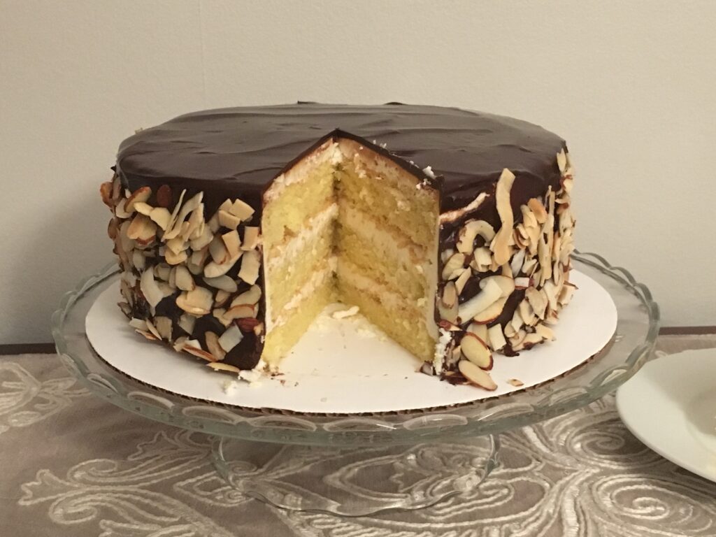 Cross Section of an Almond Joy Martini Torte